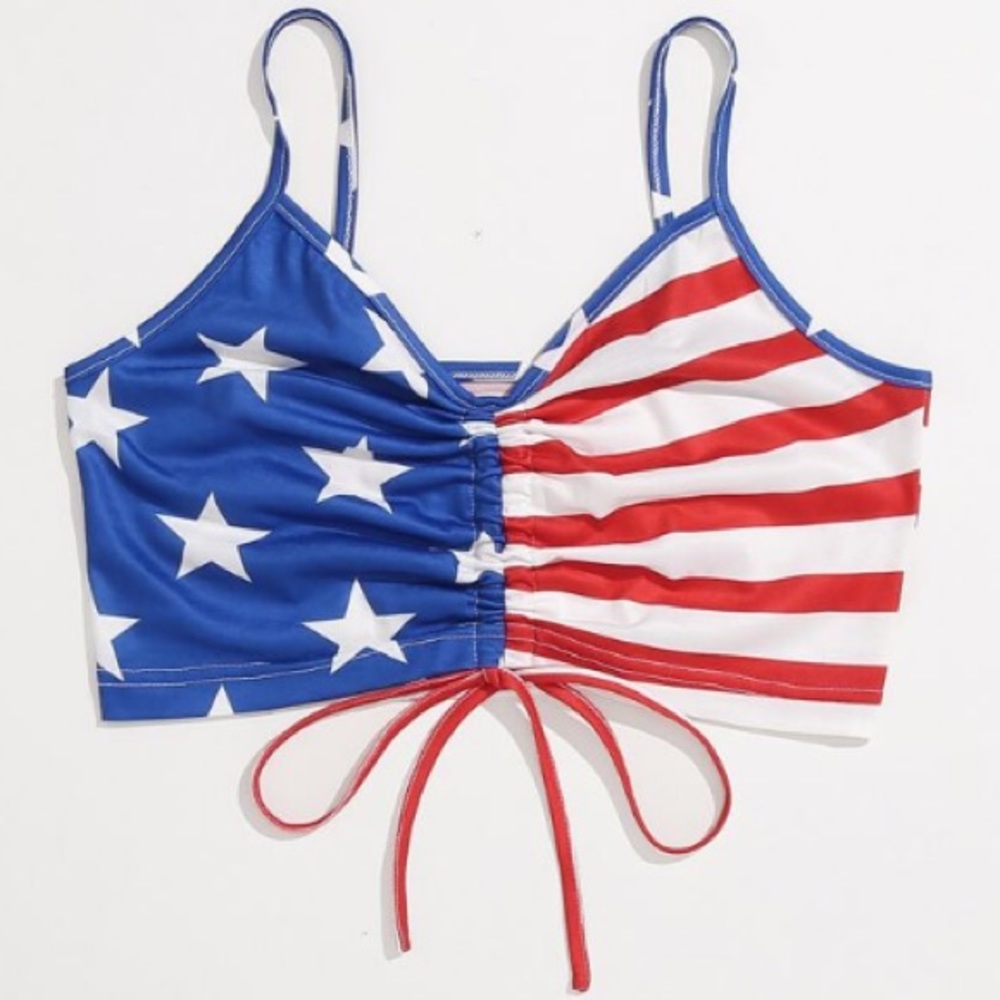 New American Flag Drawstring Crop Top